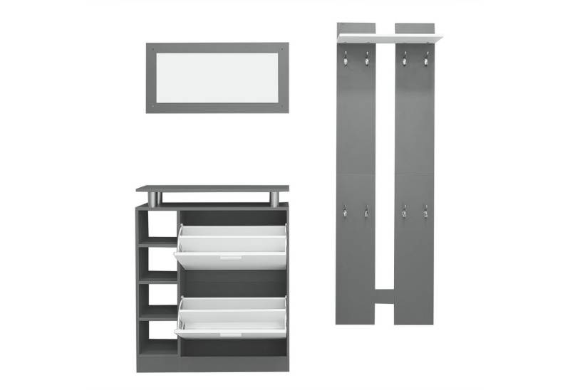 BlingBin Garderoben-Set Wandgarderoben-Set Flurgarderobe, (1-St., Garderobenset aus 1 Schuhschrank 1 Wandspiegel und 2 Garderobenpaneele) von BlingBin