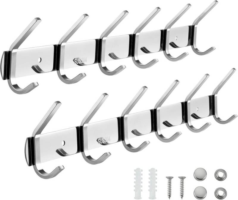 BlingBin Garderobenhaken 2 Stück Kleiderhaken Garderobenleiste Edelstahl,Garderobenhaken (1 Set, 2 St., 48*7,5*5 cm), Ergonomisches Design,robust und langlebig von BlingBin
