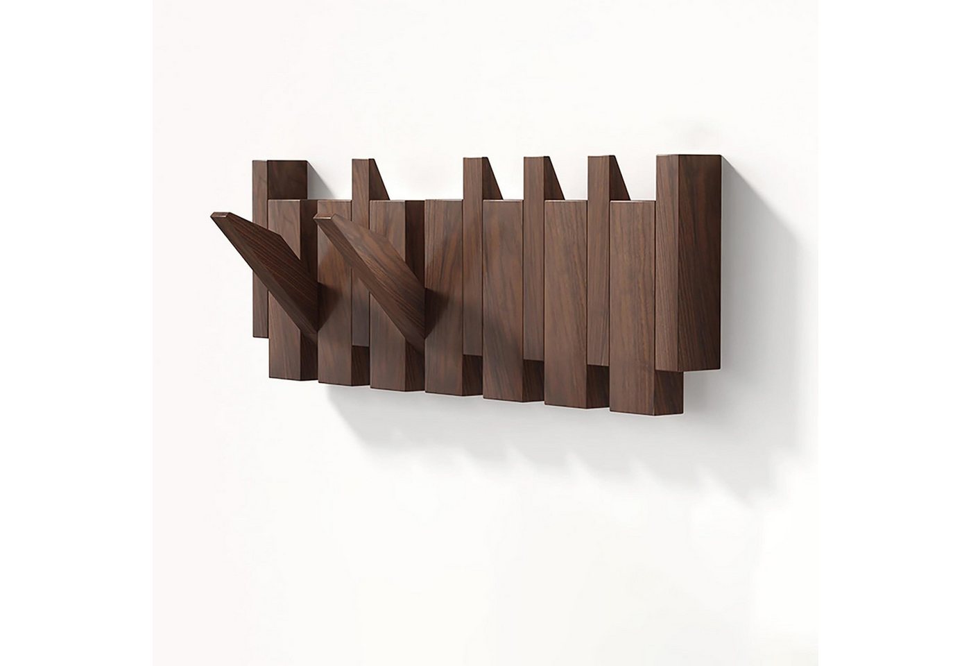 BlingBin Garderobenleiste 6 Haken Holzgarderobe, Wandgarderobe, Platzsparende (1er Set, 1 St., 44 x 15 x 3,5 cm), Flip Down Wand-Mounted Design, zum Aufhängen Hüten Schals Handtüchern von BlingBin