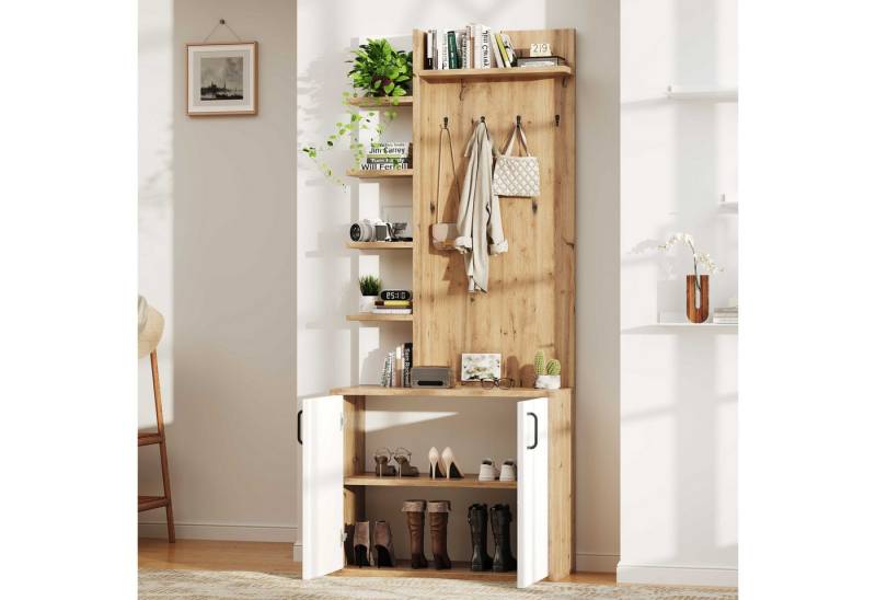 BlingBin Garderobenschrank Garderoben-Set Kleiderschrank Flurschrank (1-St., mit Garderobe,Schuhaufbewahrung,Kleiderhaken, Flurschrank) 75×33×180cm,6-lagiger Stauraumeinteilung,Holzfarbe+weiß von BlingBin