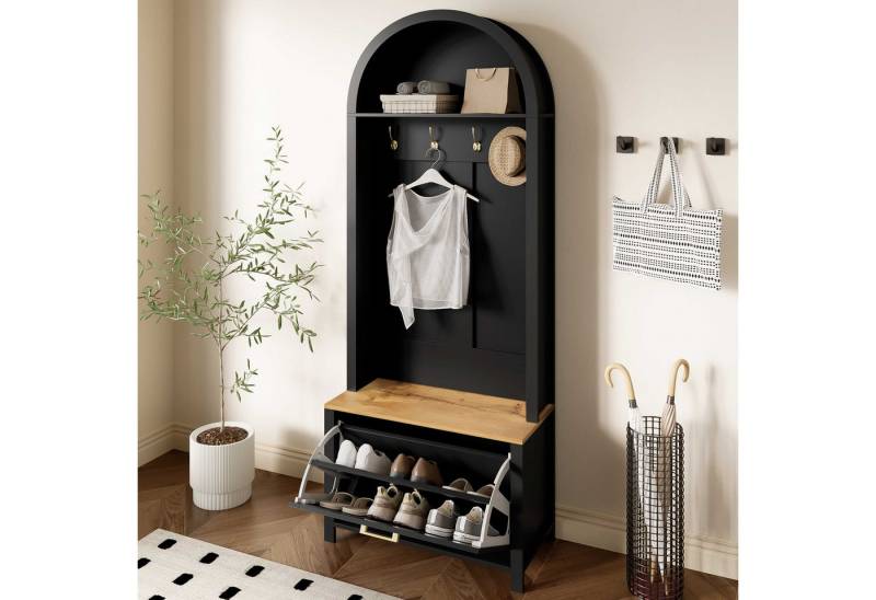 BlingBin Garderobenschrank Garderoben-Set Kleiderschrank garderobenschränke Flurgarderobe (für Eingangsbereich,praktische Aufbewahrung, 1-St., mit Schuhregal, Ablage & Haken,stabile Eisenfüße) langlebiger MDF Korpus,modernes Design,75x35x195cm von BlingBin