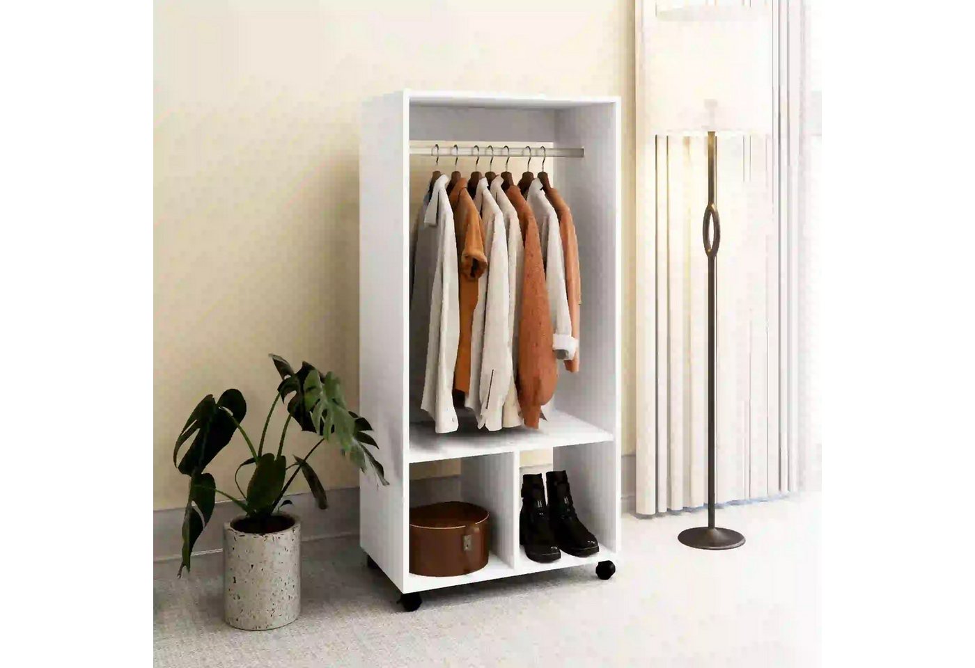 BlingBin Garderobenschrank Kleiderschrank Garderobe (1-St., mit Rollen,1 Kleiderstange,2 Regale) 60 cmx40cmx127cm,Weiß von BlingBin