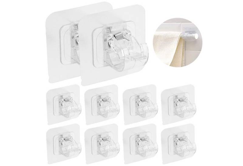 BlingBin Gardinenstangenhalter Gardinenstange Ohne Bohren Vorhang Stange Halterung Selbstklebende, Vorhängen, (1er Set, 10-St., 10x Selbstklebende transparente Gardinenstangen-Halterung), Klebehaken Gardinenhaken für Aufhängen von Vorhängen & Handtuchstangen von BlingBin
