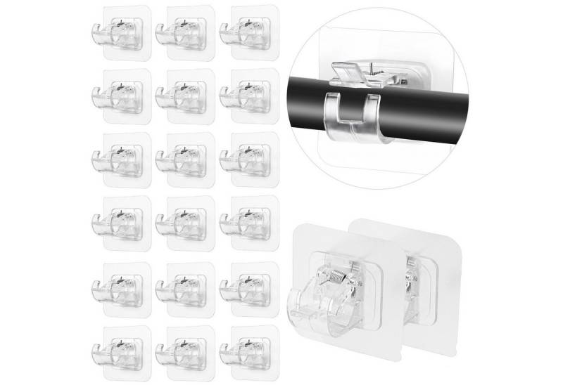 BlingBin Gardinenstangenhalter Gardinenstange Ohne Bohren Vorhang Stange Halterung Selbstklebende, Vorhängen, (1er Set, 20-St., 20x Selbstklebende transparente Gardinenstangen-Halterung), Klebehaken Gardinenhaken für Aufhängen von Vorhängen & Handtuchstangen von BlingBin