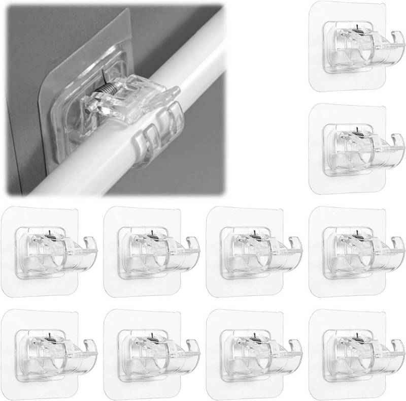 BlingBin Gardinenstangenhalter Selbstklebende Gardinen Stangen Halterung, Vorhang Haken ohne Bohren, (5.8*5.8cm, 10-St., Nagelfreie Verstellbare Stangenhalter Handtuch), Nagelfreie Klebehaken Gardinenstange Haken für Küche Badezimmer von BlingBin