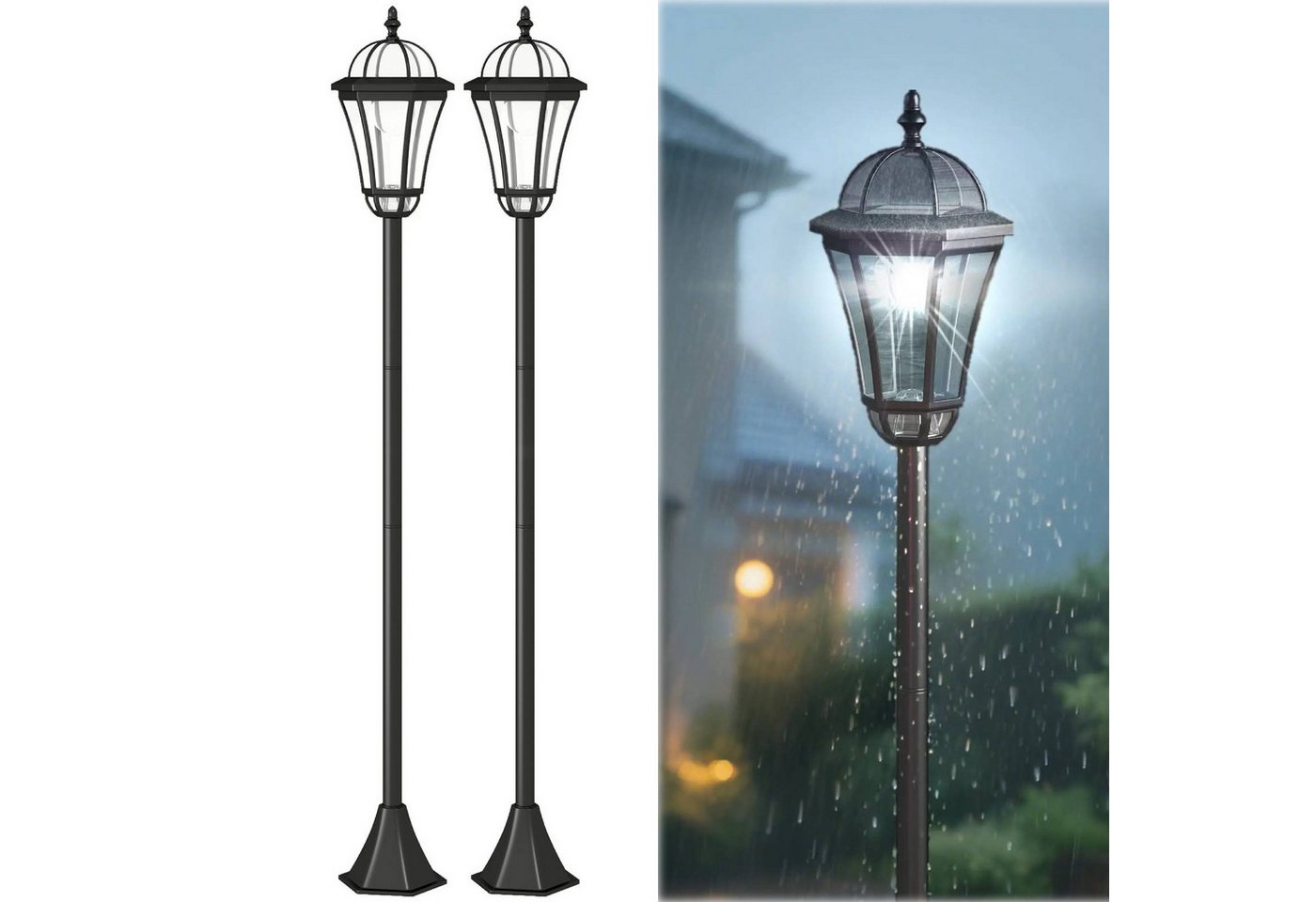 BlingBin Gartenleuchte LED Solar Gartenlaterne, 129 cm Hoch Gartenlampe aus Kunststoff, Wetterfeste Wegleuchte, 6 Std. Beleuchtung, Stehleuchte IP44, LED fest integriert, Tageslichtweiß, Solarlampe mit Erdspieß, Windlicht für Garten Balkon Schwarz, 2 Stück von BlingBin