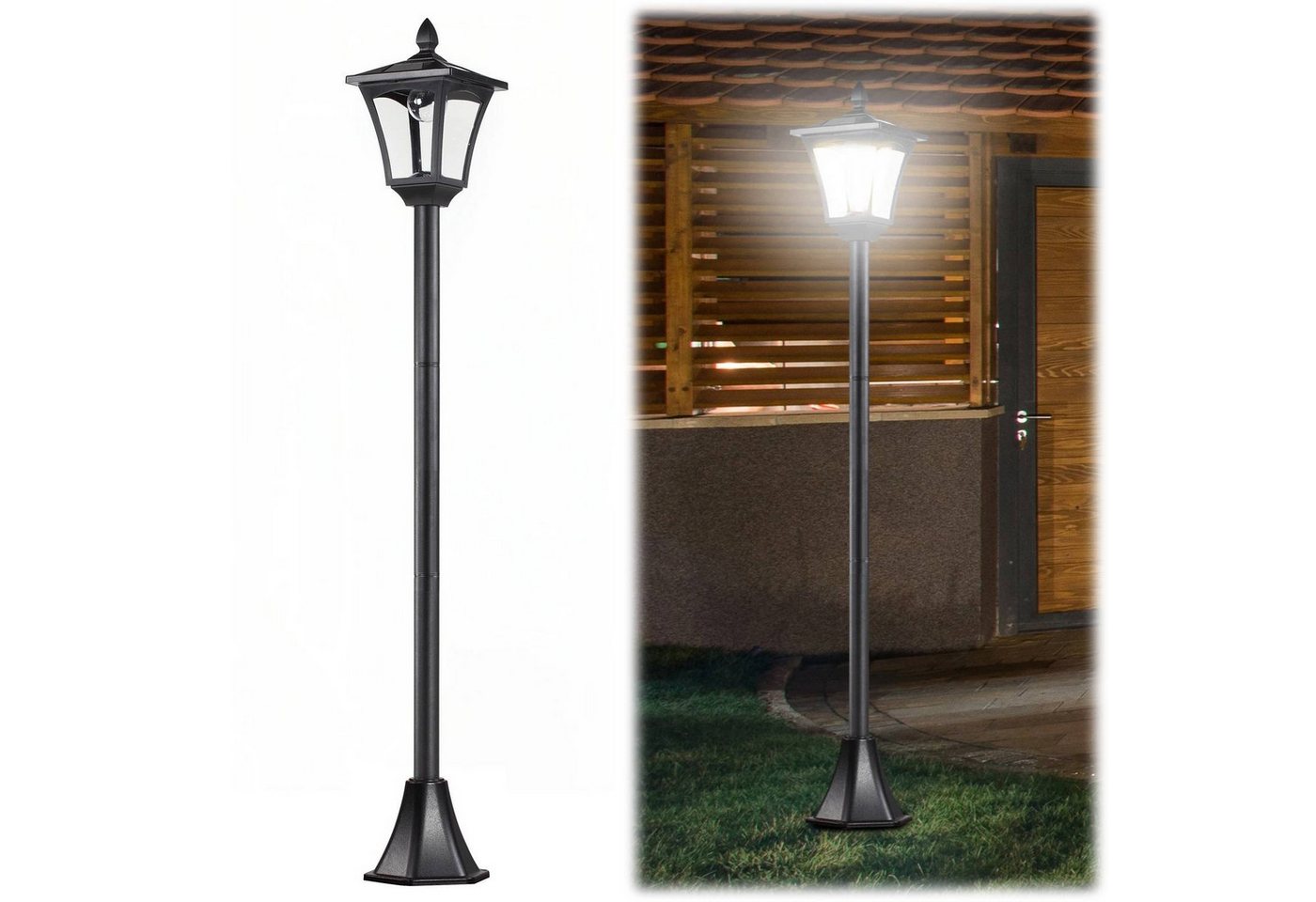 BlingBin Gartenleuchte LED Solar Gartenlaterne, Edelstahl Stehleuchte Gartenlampe 160 cm Hoch, Windlicht Außenleuchte IP44, Wetterfeste Wegleuchte, 6 Std. Beleuchtung, LED fest integriert, Tageslichtweiß, Solarlampe mit Lichtsensor & Erdspieß für Garten Balkon, Schwarz von BlingBin