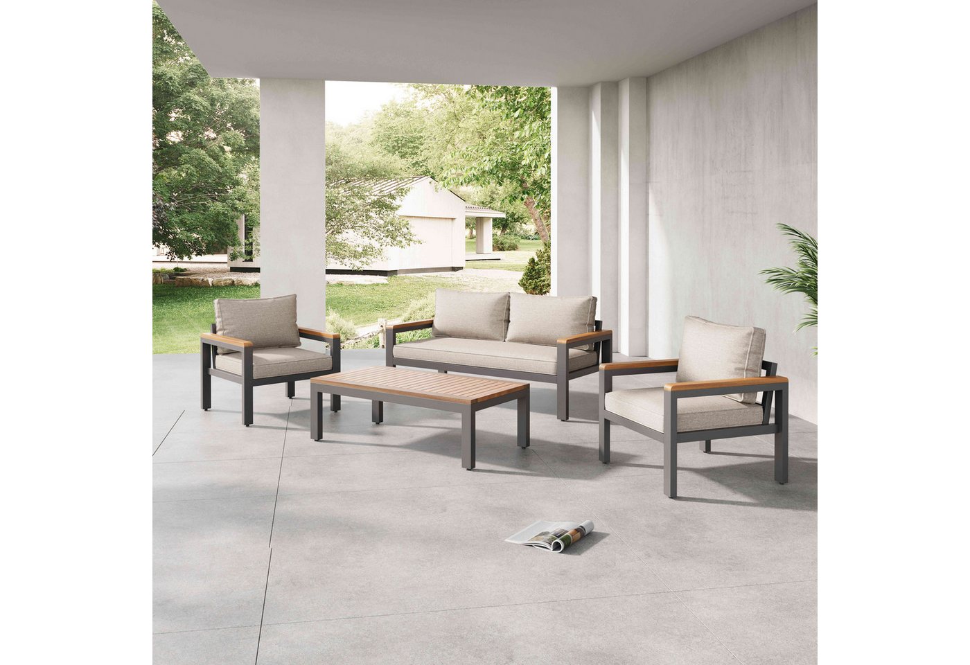 BlingBin Gartenlounge-Set Loungeset, (4-tlg., 1x 2-Sitzer-Sofa, 2x Einzelstühle, 1x Tisch), mit Rahmen aus verzinktem Stahl und verstellbare Füße von BlingBin