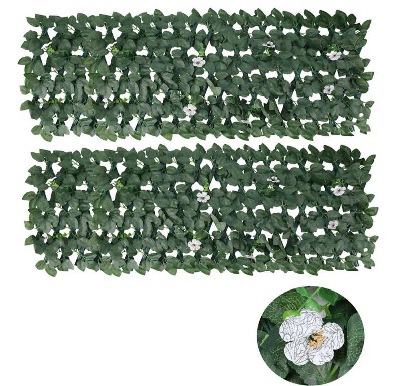BlingBin Gartenzaun erweiterbarer Künstliche Hecken Sichtschutzzaun mit Blume, (2er Set, 2-St., 150x25 cm), künstlicher Balkon Sichtschutzblätter, Gartenbegrünung von BlingBin