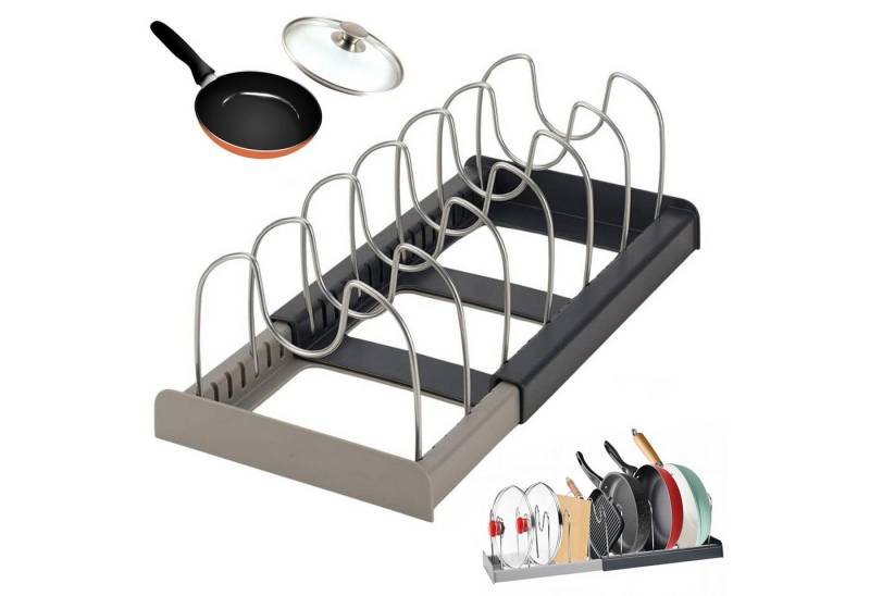 BlingBin Geschirrständer Topfdeckelhalter, Erweiterbarer Organizer für Topfdeckel und Pfannen, Zubehör für Küche, Topfdeckel, Mit 7 Verstellbaren Fächern Für Deckel, Pfannen Küchen Organizer von BlingBin