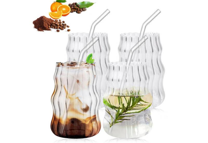 BlingBin Gläser-Set 530ml Kaffeegläser mit Glasstrohhalme, Trinkgläser Set, Wassergläser, Glas, Eiskaffee Gläser Glaswaren für Cocktail, Milch, Wasser, Soda, 4 Stück BlingBin Gläser-Set 530ml Kaffeegläser mit Glasstrohhalme, Trinkgläser Set, Wassergläser, Glas, Eiskaffee Gläser Glaswaren für Cocktail, Milch, Wasser, Soda, 4 Stück von BlingBin