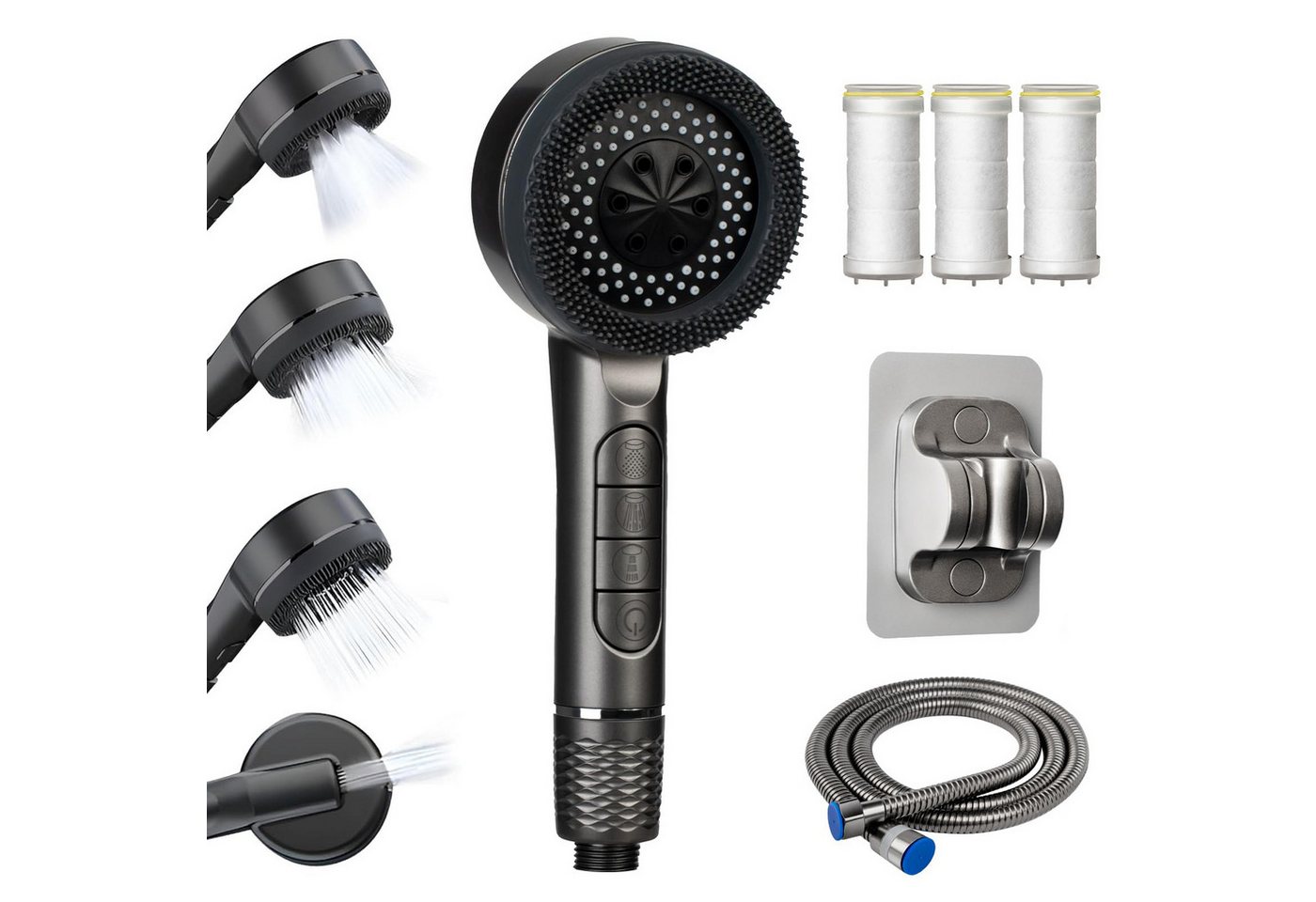 BlingBin Handbrause Duschkopf mit Filter, Handbrause Wassersparend, Hochdruck Duschbrause, (1er Set, 1-tlg., 1tlg), Duschkopf mit 1.5M Schlauch Wassersparend Duschkopf Groß Sparduschkopf von BlingBin