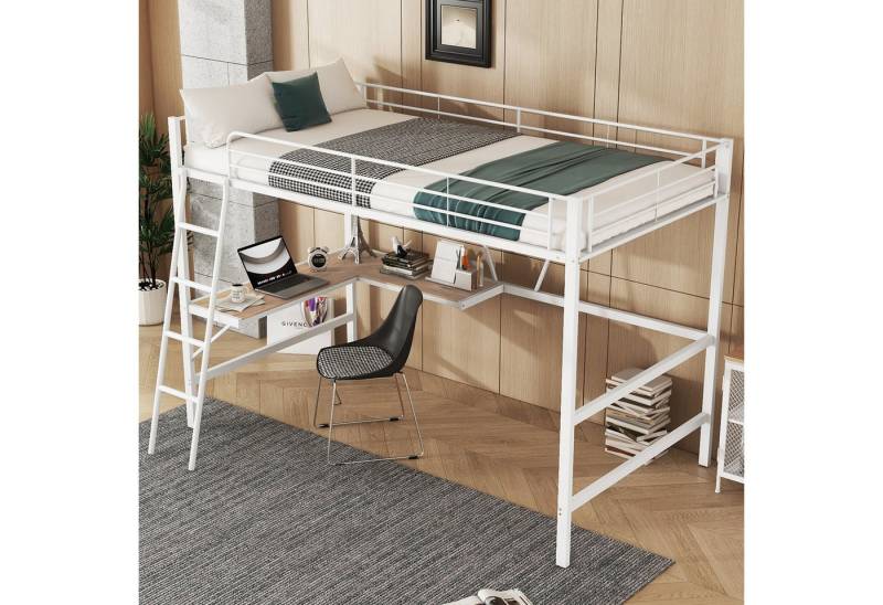 BlingBin Hochbett Einzelbett Jugendbett Kinderbett (1-St., mit L-förmigem Schreibtisch und einem Regal) 90x200cm,für Kinder,Jugendliche,Erwachsene,Ohne Matratze von BlingBin