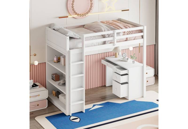 BlingBin Hochbett Stauraumbett Jugendbett Einzelbett Kinderbett Massivholzbett (Bettgestell mit Aufbewahrungsschränken und Computertisch, 1-St., 90*200 cm, Ohne Matratze, Belastbarkeit maximal: 120kg) Holzbett aus Kiefernholz, Sperrholz & MDF für Kinderzimmer, Weiß BlingBin Hochbett Stauraumbett Jugendbett Einzelbett Kinderbett Massivholzbett (Bettgestell mit Aufbewahrungsschränken und Computertisch, 1-St., 90*200 cm, Ohne Matratze, Belastbarkeit maximal: 120kg) Holzbett aus Kiefernholz, Sperrholz & MDF für Kinderzimmer, Weiß von BlingBin