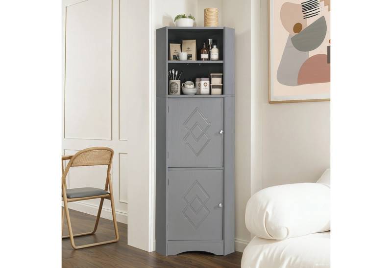 BlingBin Hochschrank Badezimmerschrank, Badschrank Eckschrank Schmal (Badmöbel 36.5x 36.5 x 155 cm, 1-St., Badezimmer Aufbewahrungseinheiten, Verstellbarem Einlegeboden) Badezimmermöbel mit 2 Türen und offenem Aufbewahrungsregal, hellgrau von BlingBin