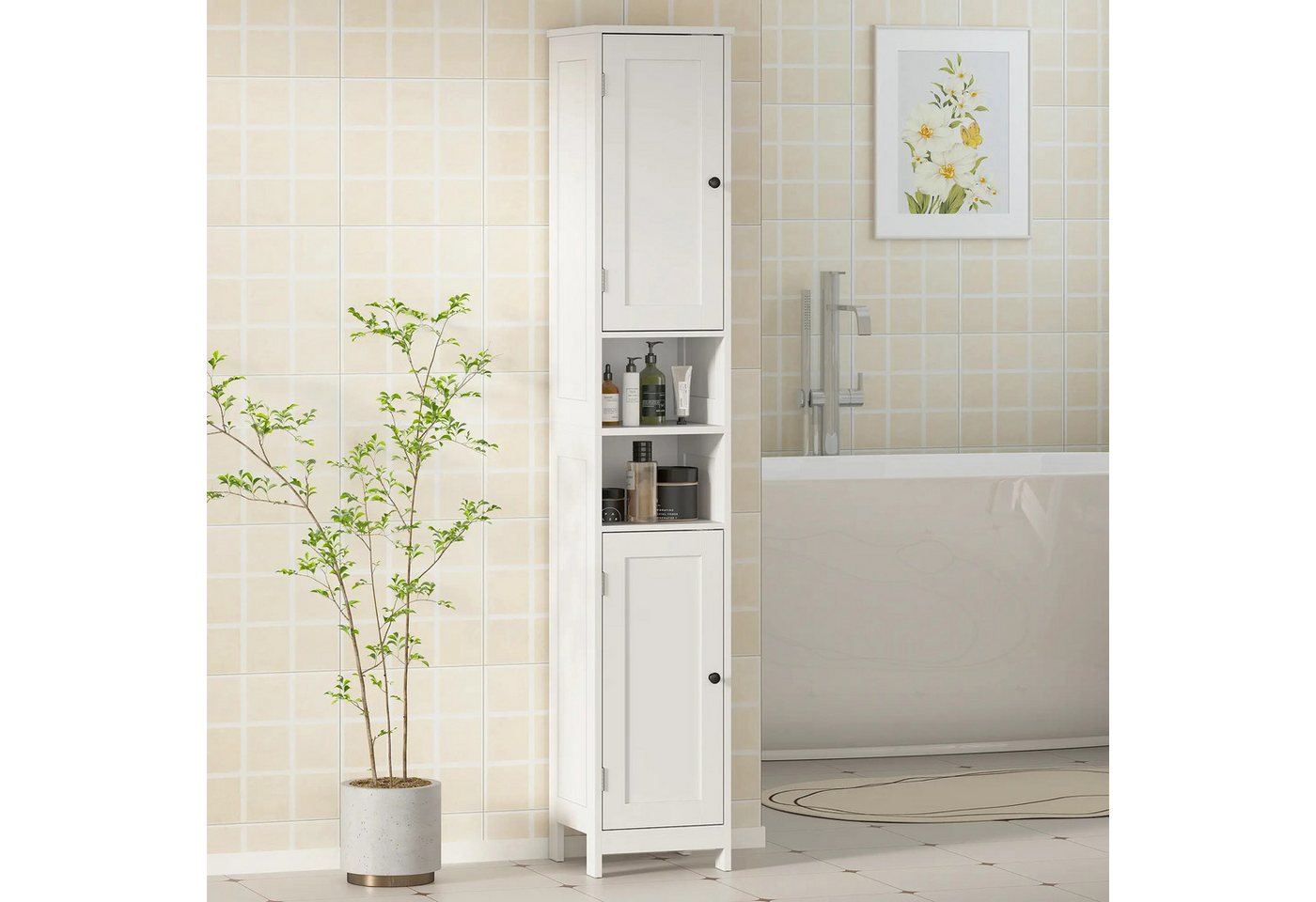 BlingBin Hochschrank Badezimmerschrank hoch Badschrank schmal Hochschrank mit 2 Türen (1er Set, 1-St., 30cm x 30cm x 170cm) Verstellbare Regale für Badezimmer, Wohnzimmer von BlingBin