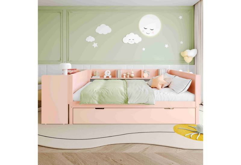 BlingBin Holzbett Kinderbett Multifunktionales Bett (1-tlg., mit Schreibtisch, Verstecktes Ausziehbett und 3 Bücherregal), rosa,Kiefernholz+Spanplatte, 140x200cm, für Kinder und Jugendliche von BlingBin