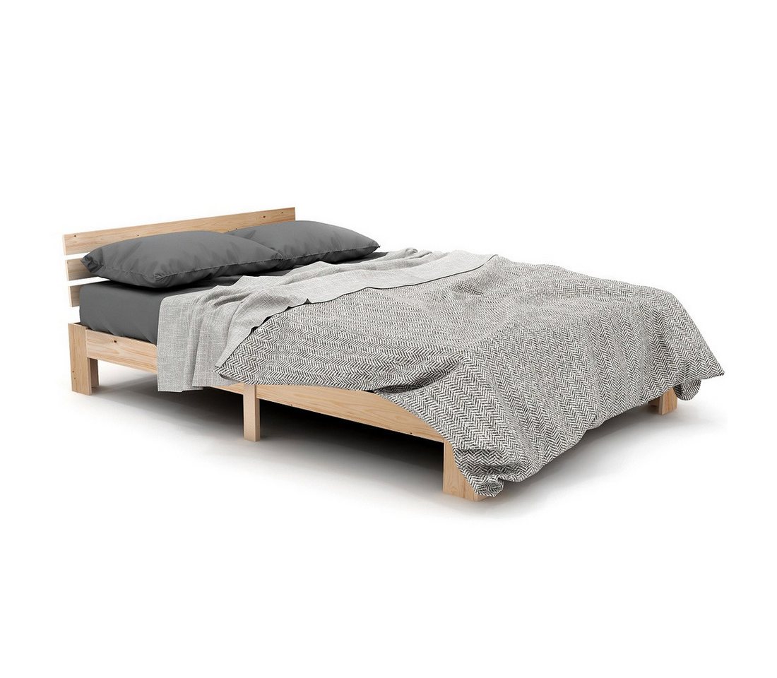 BlingBin Jugendbett Holzbett Doppelbett (1-tlg., mit Kopfteil aus Bettgestell, Massivholz, Kiefer), FSC, 140×200CM von BlingBin