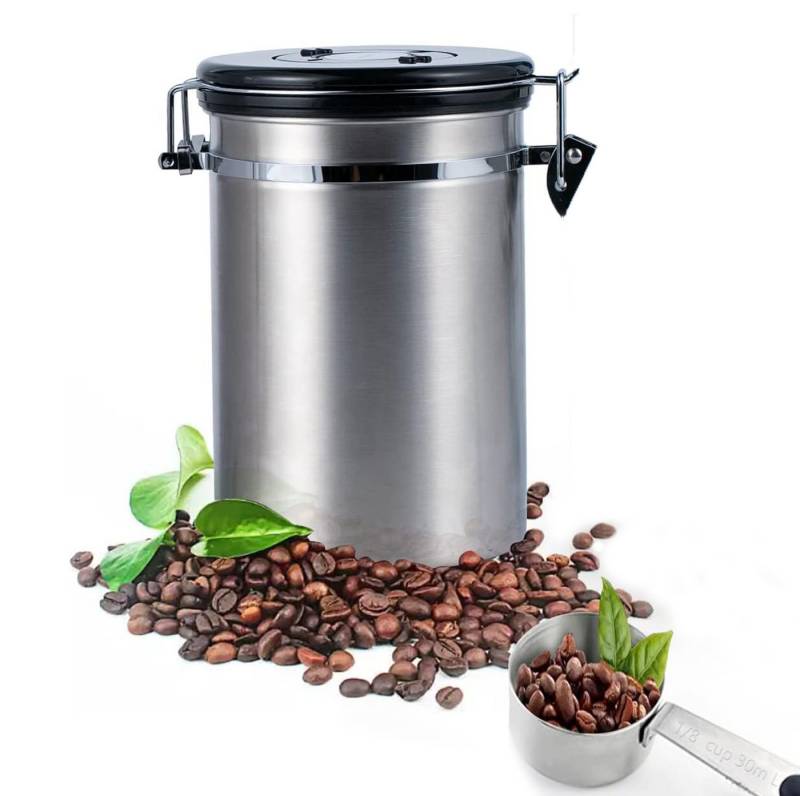 BlingBin Kaffeedose Kaffeekanister luftdichter Kaffeebehälter, Edelstahl mit Schaufel, Edelstahl, ABS und Silikon, (1 Set, 1-tlg., 13 × 13,50 × 20 cm), Freshness Tracking und Frosted Cover,Überlegene Qualität von BlingBin