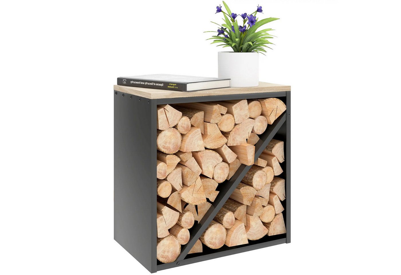 BlingBin Kaminholzregal 2-in-1 erhöhtes Brennholzregal mit Trenner Kaminholzständer, BxTxH:58x36x60 cm, (1er Set, 1-St., 58cm x 36cm x 60cm), für Kamin Ofen Feuerholzregal Holzregal für Feuerholz, Brennholz von BlingBin