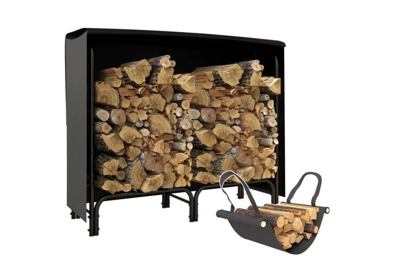 BlingBin Kaminholzregal Feuerholzgestell Kaminholzständer Brennholzregal Feuerholzablage, BxTxH:120x36x99 cm, (Kaminholzhalter mit Tragetasche & Abdeckung, 1-St., Gesamtmaße: 120cm x 36cm x 99cm, Belastbarkeit: 150kg, 0,33 m), Holzregal für Kamin Kaminofen, Metallrahmen, Schwarz von BlingBin