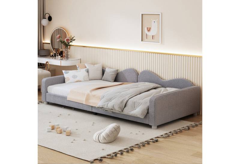 BlingBin Kinderbett 90 x 200cm Kinderbett Polsterbett Schlafsofa (1er Set, 1-tlg., Bettgestell Teddystoff Multifunktionales weiches Bett), mit Rückenlehne und Armlehnen Jugendbett Gästebett von BlingBin