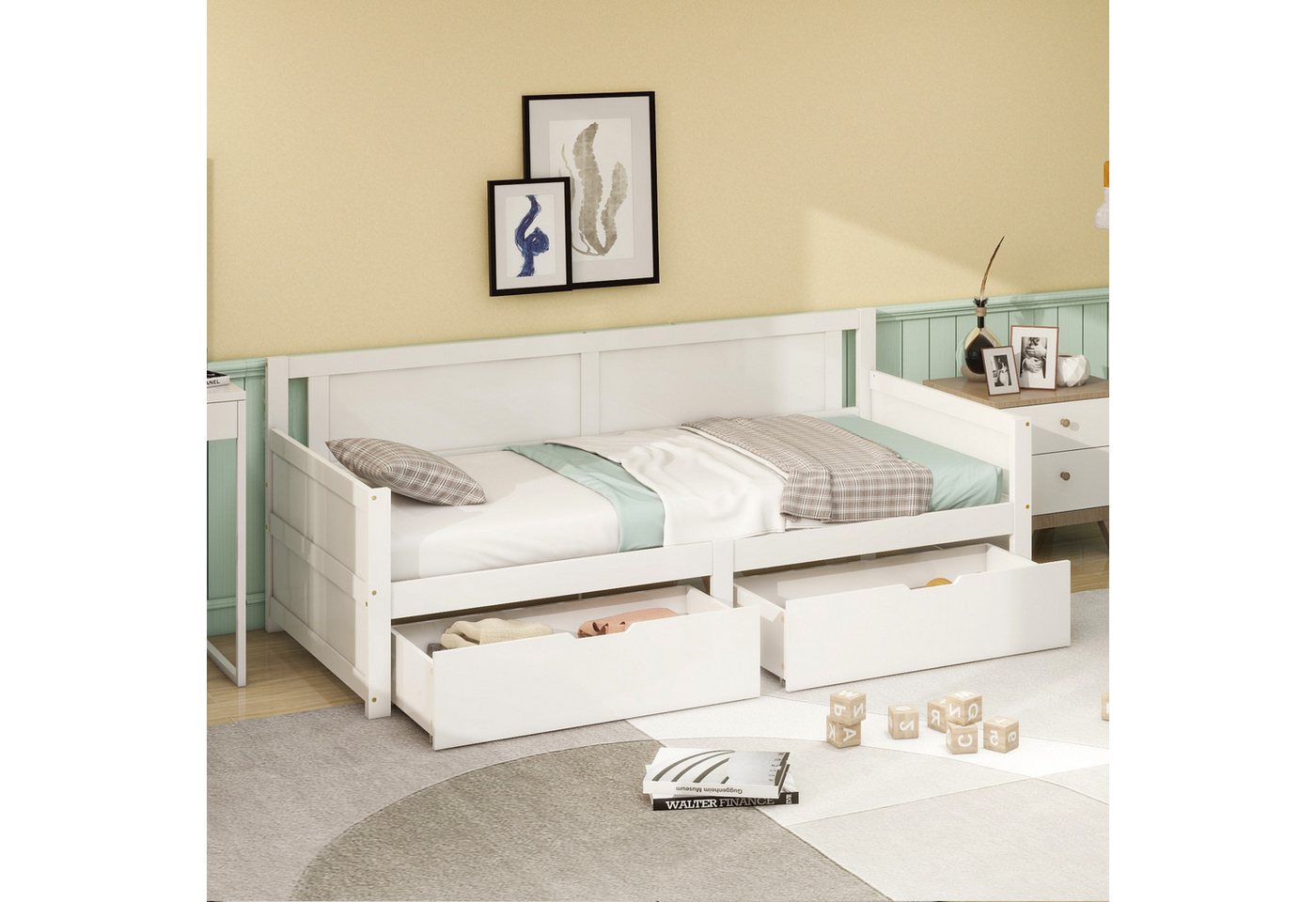 BlingBin Kinderbett Einzelbett, Multifunktionales Kinderbett, Stauraumbett, Jugendbett (Bettgestell mit Zwei Ablagefächern, Massivholzrahmen, 1-tlg., 90*200 cm, Ohne Matratze, Belastbarkeit maximal: 120KG), Holzbett aus Sperrholz, MDF und Kiefernholz für Schlafzimmer, Weiß BlingBin Kinderbett Einzelbett, Multifunktionales Kinderbett, Stauraumbett, Jugendbett (Bettgestell mit Zwei Ablagefächern, Massivholzrahmen, 1-tlg., 90*200 cm, Ohne Matratze, Belastbarkeit maximal: 120KG), Holzbett aus Sperrholz, MDF und Kiefernholz für Schlafzimmer, Weiß von BlingBin
