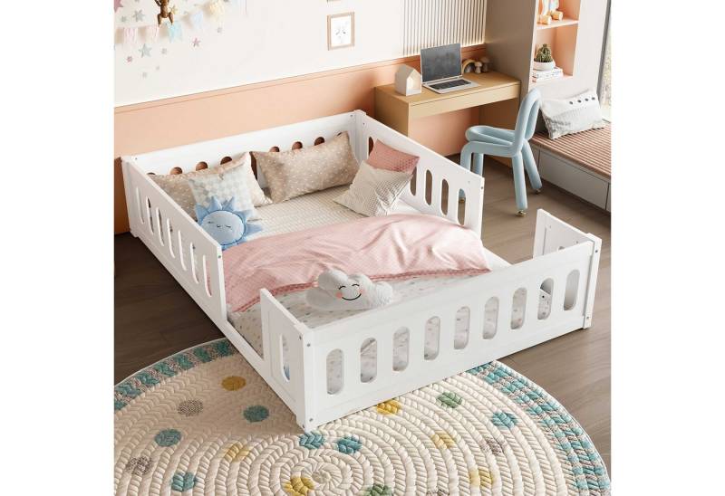 BlingBin Kinderbett Holz-Plattformbett Babybett (1-tlg., mit halbgeschlossenem Geländer, 90/140x200 cm), aus massivem Kiefernholz und MDF, stabil, bodennah von BlingBin