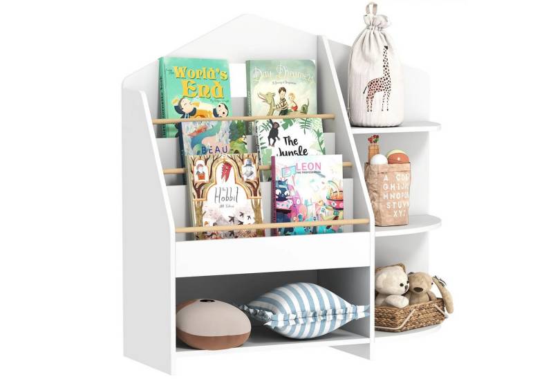 BlingBin Kinderregal Spielzeugregal Bücherregal für Kinder mit 4 offenen Fächer 3 Ablagen, 1er Set 1-tlg., Aufbewahrungsregal für Spielzeug Bücher Standregal für Kinderzimmer von BlingBin