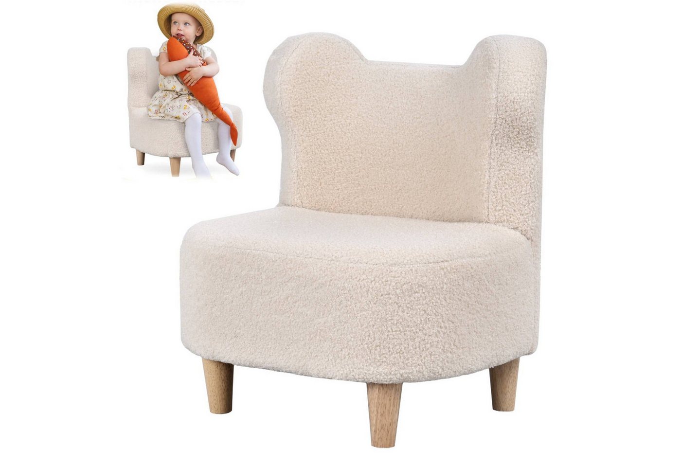 BlingBin Kindersessel Kinderstuhl Kindersofa Sessel Plüschsessel mit Bärenohren (1er Set, 1-St., Gesamtmaße: 47cm x 43cm x 53cm, Belastbarkeit: 45 kg), Schaukelstuhl mit Fleece-Bezug für Wohnzimmer, Schaumstoff, Beige von BlingBin