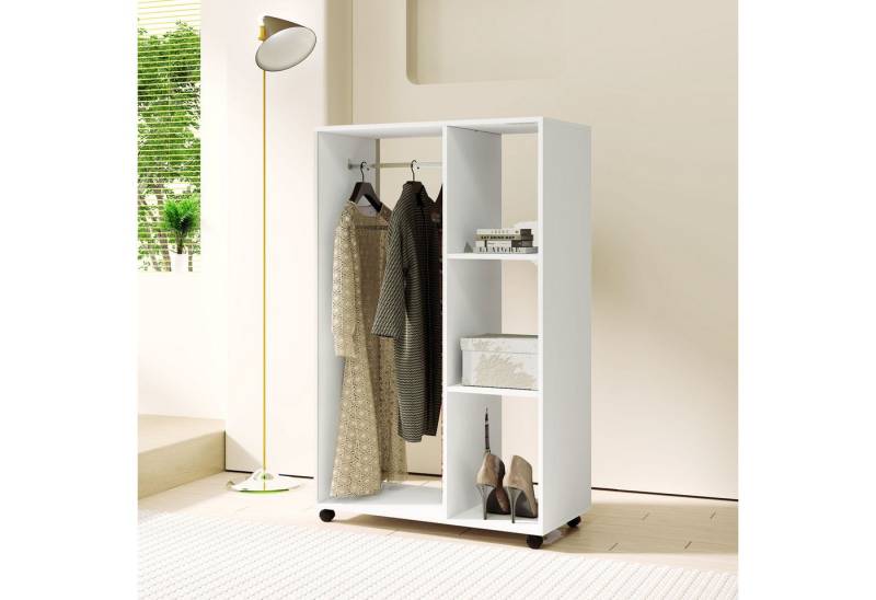 BlingBin Kleiderschrank Garderobe Garderobenschrank Rollbarer Kleiderständer (mit Rollen,Kleiderbügel,Offener Stauraum) 80x40x128cm,Weiß von BlingBin