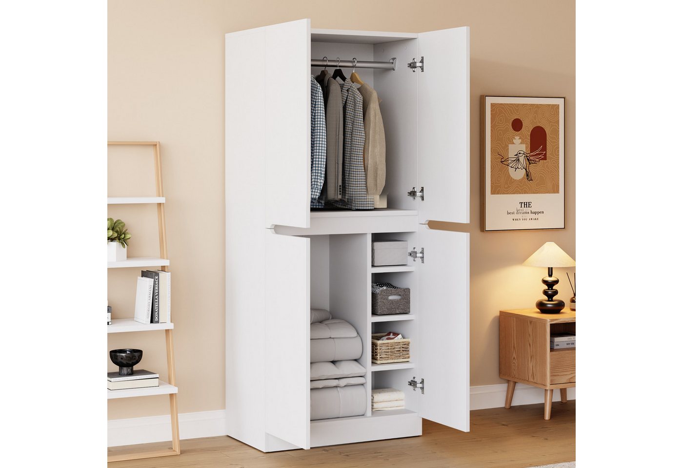BlingBin Kleiderschrank Garderobenschrank Garderoben Flurschrank (1-St., mit kleinem Staufach,4Türen,Ein Kleiderständer) Doppeltür-Design,70×40×170 cm von BlingBin