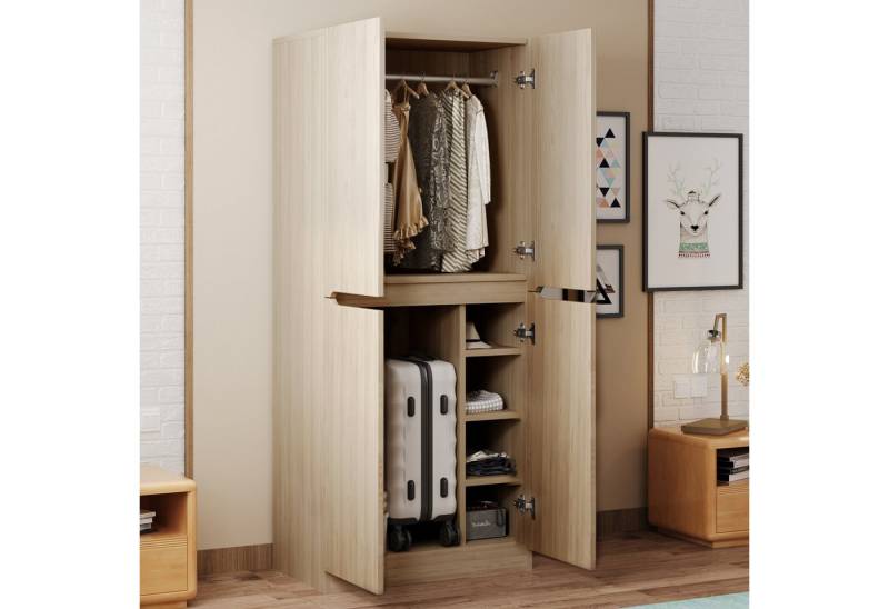 BlingBin Kleiderschrank Garderobenschrank Garderoben Flurschrank (1-St., mit kleinem Staufach,4Türen,Ein Kleiderständer) Doppeltür-Design,70×40×170 cm von BlingBin