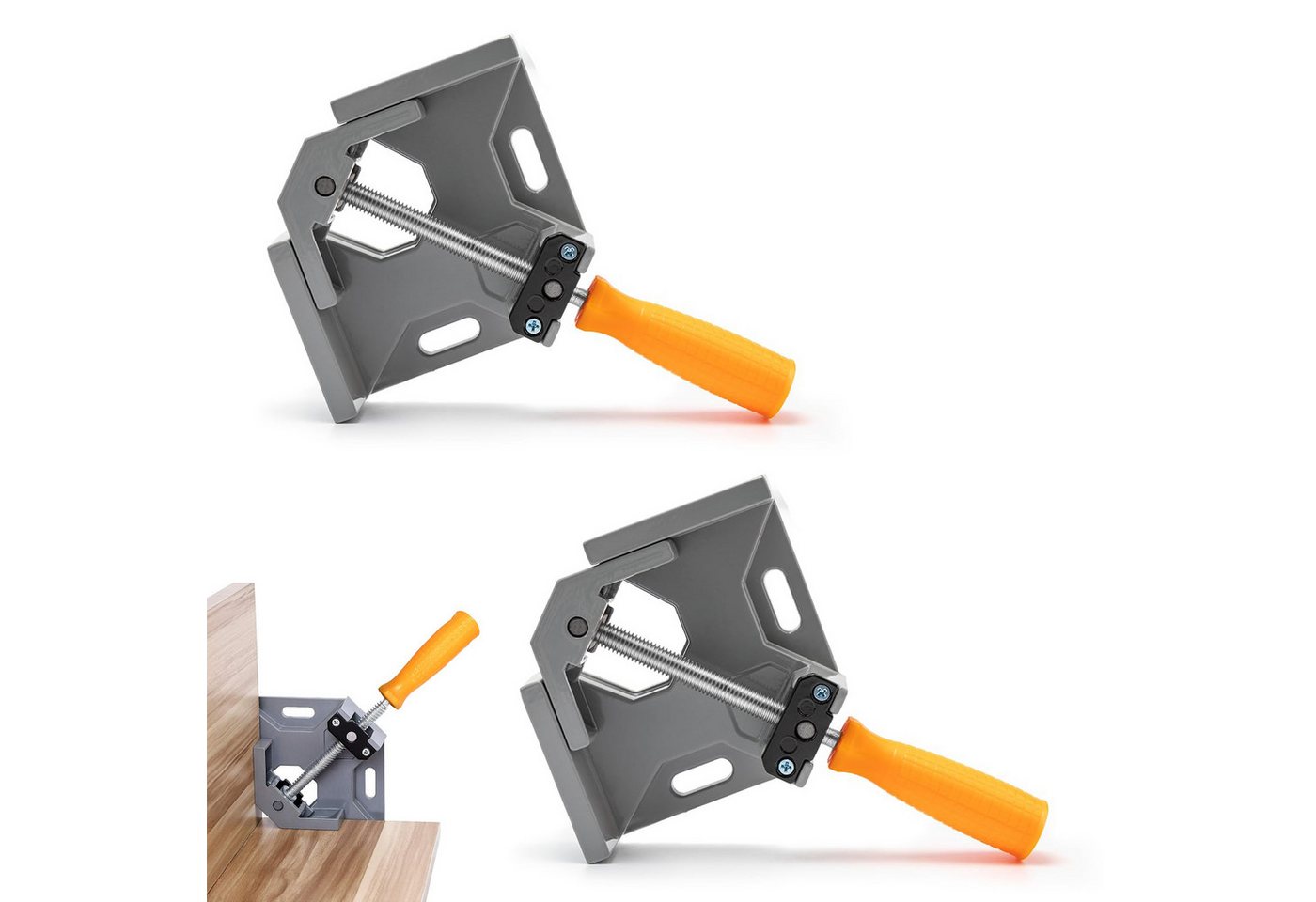 BlingBin Klemmen 2 Stück 90° Winkelspanner Eckspanner, Winkelzwinge für Holzbearbeitung, (1er Set, 2-St., Eckspanner Öffnung: 55 mm • Backenbreite: 70 mm • Tiefe: 25 mm), Gehrungszwinge, Einstellbar 90 Grad Positionierwinkel Eckenspanner von BlingBin