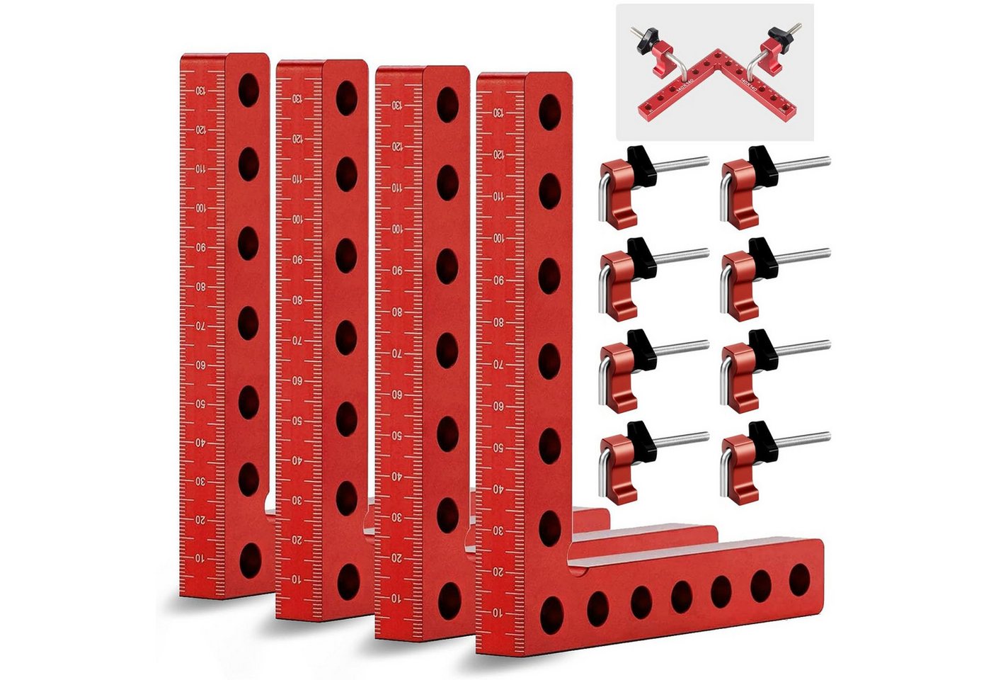 BlingBin Klemmen 90 Grad Winkel Klemmen, 140MM Positionierungswinkel Rechtwinklige, (4er Set, 4-St., 4 Stück L-Type Eckklemme), Eckklemme Rechts Winkel mit 8 Klemmen für Holzarbeiten Möbelbau von BlingBin