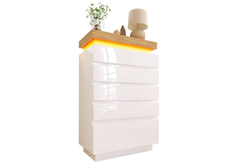 BlingBin Kommode Hochglanz Sideboard (1 St., mit 6 Schubladen, LED Beleuchtung (App Control), für Wohnzimmer und Schlafzimmer, 115 x 73 x 39 cm von BlingBin