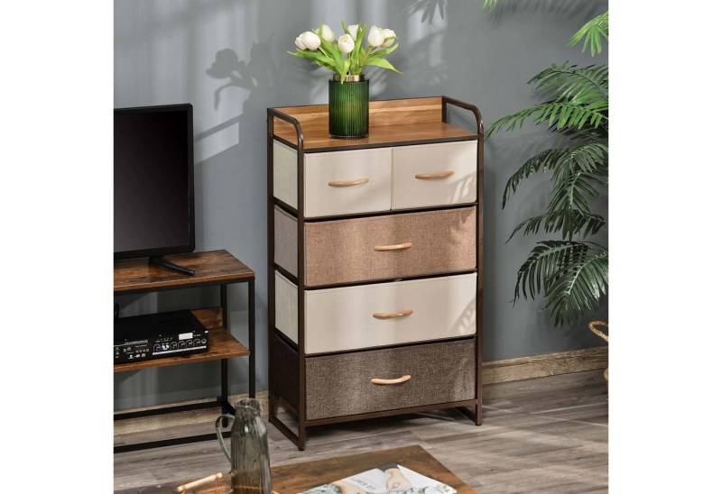 BlingBin Kommode Kommode mit 8 Stoffschubladen, Stahlrahmen & Seitentaschen – Beige (1er Set, 1 St., 58cm x 29cm x 99cm, 9.6kg), Ausgestattet mit acht Schubladen gleicher Größe von BlingBin