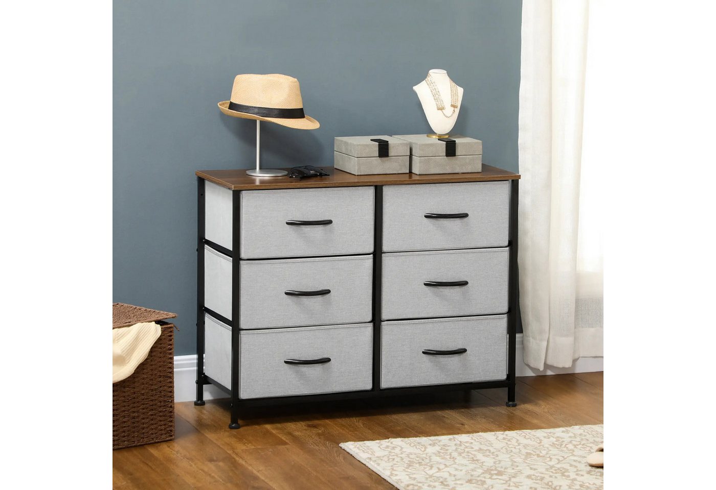 BlingBin Kommode Kommode mit 8 Stoffschubladen, Stahlrahmen & Seitentaschen – Beige (1er Set, 1 St., 80cm x 30cm x 62,5cm, 8 kg), Ausgestattet mit acht Schubladen gleicher Größe von BlingBin