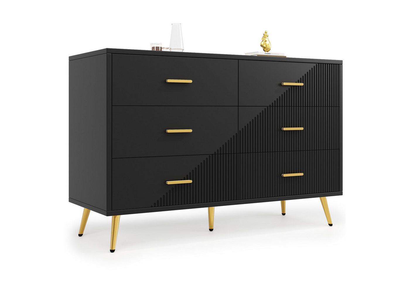 BlingBin Kommode Modern Komodenschrank Anrichte Buffetschrank Beistellschrank (Schlicht Aufbewahrungsschrank mit 6 Schubladen, Goldene Beine, 1 St., Produktgröße: 120 x 40 x 75 cm, Tragendes Gewicht: 60KG), Schubladenkommode für Wohnzimmer Esszimmer, MDF, Schwarz BlingBin Kommode Modern Komodenschrank Anrichte Buffetschrank Beistellschrank (Schlicht Aufbewahrungsschrank mit 6 Schubladen, Goldene Beine, 1 St., Produktgröße: 120 x 40 x 75 cm, Tragendes Gewicht: 60KG), Schubladenkommode für Wohnzimmer Esszimmer, MDF, Schwarz von BlingBin