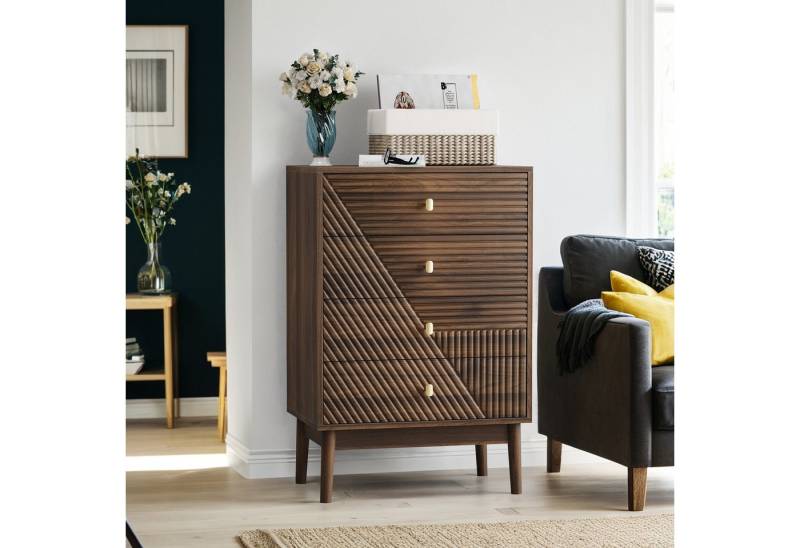BlingBin Kommode Moderne Kleiderschrankkommode Komodenschrank Beistellschrank (Aufbewahrungsschrank aus MDF und Spanplatte mit 4 Schubladen, 1 St., Gesamtabmessungen: 60*40*90CM, Maximale Belastung: 150 Pfund), Frisiertisch-Aufbewahrungsschrank für Wohnzimmer Schlafzimmer, Walnuss von BlingBin