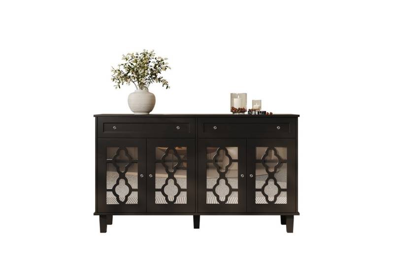 BlingBin Kommode Sideboard (1 St., Schubladenschrank mit vier Spiegeltüren und zwei Schubladen), verstellbaren Einlegeböden und Kristallgriffen, 140x 83x 40 von BlingBin