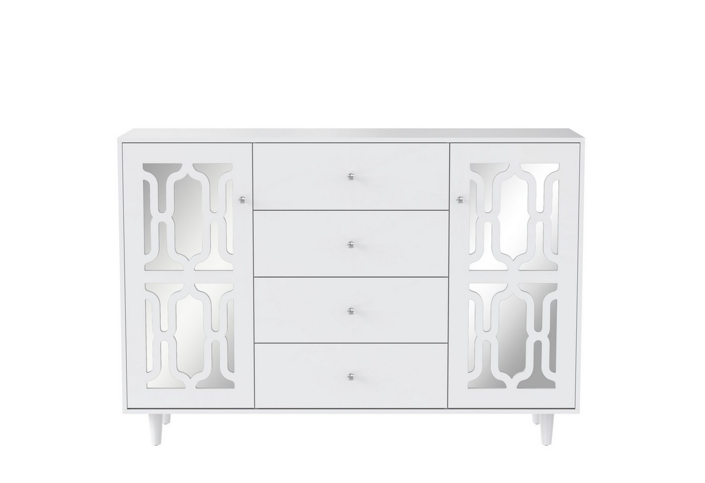 BlingBin Kommode verspiegelte Anrichte Sideboard Kommode (mit kühlen Kristallgriffen Zwei Türen, vier Schubladen), Spiegeltür von BlingBin