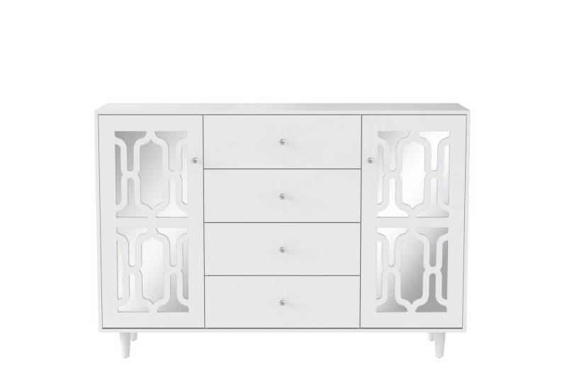 BlingBin Kommode verspiegelte Anrichte Sideboard Kommode (mit kühlen Kristallgriffen Zwei Türen, vier Schubladen), Spiegeltür von BlingBin