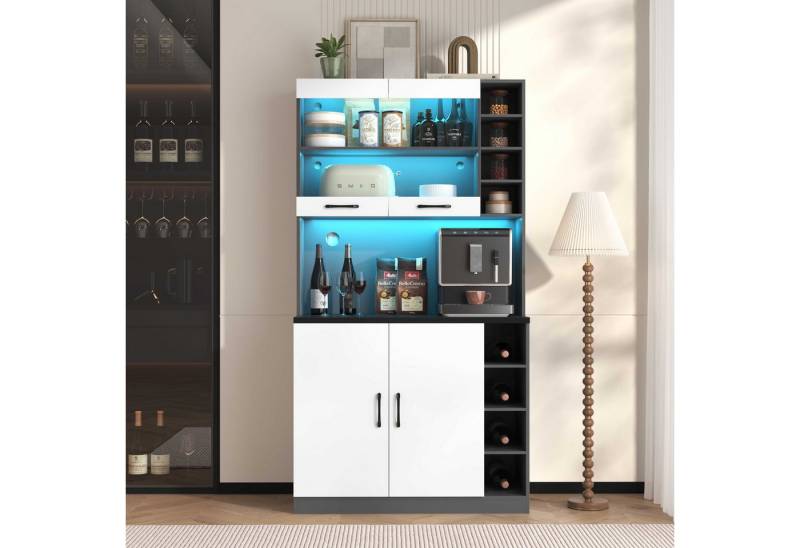 BlingBin Konsolentisch Küchenschrank Buffet mit LED-Ambiente-Beleuchtung und Highboard (1 Set, 1-St., 100x47x187cm), für Mikrowelle, höhenverstellbare seitliche Ablagefächer von BlingBin