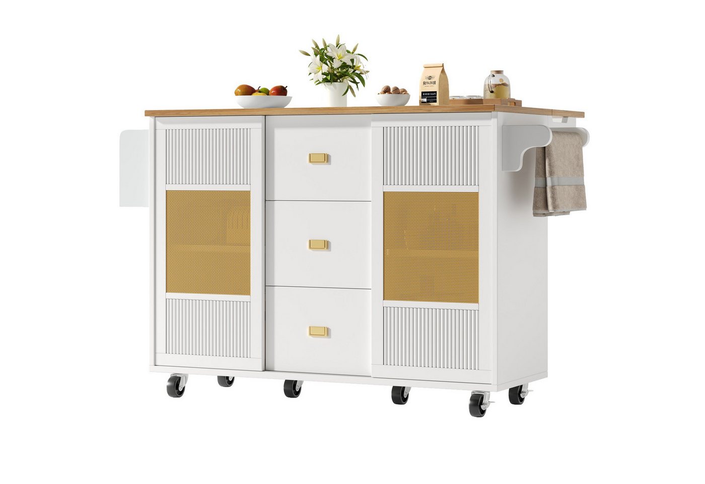 BlingBin Kücheninsel Küchenwagen, küchenmöbe, Buffetschrank mit Rollen, (Küchenschrank kücheninsel), Küchenwagen mit Handtuchhalter, Gewürzregal,verstellbaren Einlegeböden von BlingBin