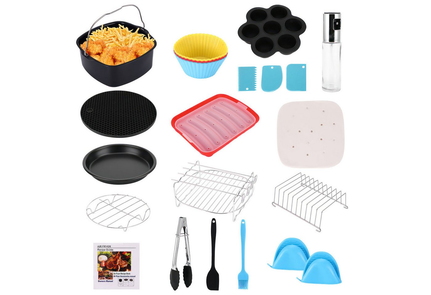 BlingBin Küchenmaschinen Zubehör-Set 17 Stk Heißluftfritteuse Zubehörset für Airfryer Fritteusen, Zubehör für Dieses heissluftfritteuse zubehör hat einen Durchmesser von 20 cm und ist für airfryer über 21 cm geeignet, Gilt für COSORI 4,7 l, Philips 6,2 l, Ninja 5,2 l und andere Marken und Modelle von airfryer. Es kann auch in Öfen, Mikrowellenherden und Schnellkochtöpfen verwendet werden., für Princess Ninja Philips Tefal 4.5L 5.2L 5.5L XL Luftfritteuse BlingBin Küchenmaschinen Zubehör-Set 17 Stk Heißluftfritteuse Zubehörset für Airfryer Fritteusen, Zubehör für Dieses heissluftfritteuse zubehör hat einen Durchmesser von 20 cm und ist für airfryer über 21 cm geeignet, Gilt für COSORI 4,7 l, Philips 6,2 l, Ninja 5,2 l und andere Marken und Modelle von airfryer. Es kann auch in Öfen, Mikrowellenherden und Schnellkochtöpfen verwendet werden., für Princess Ninja Philips Tefal 4.5L 5.2L 5.5L XL Luftfritteuse von BlingBin