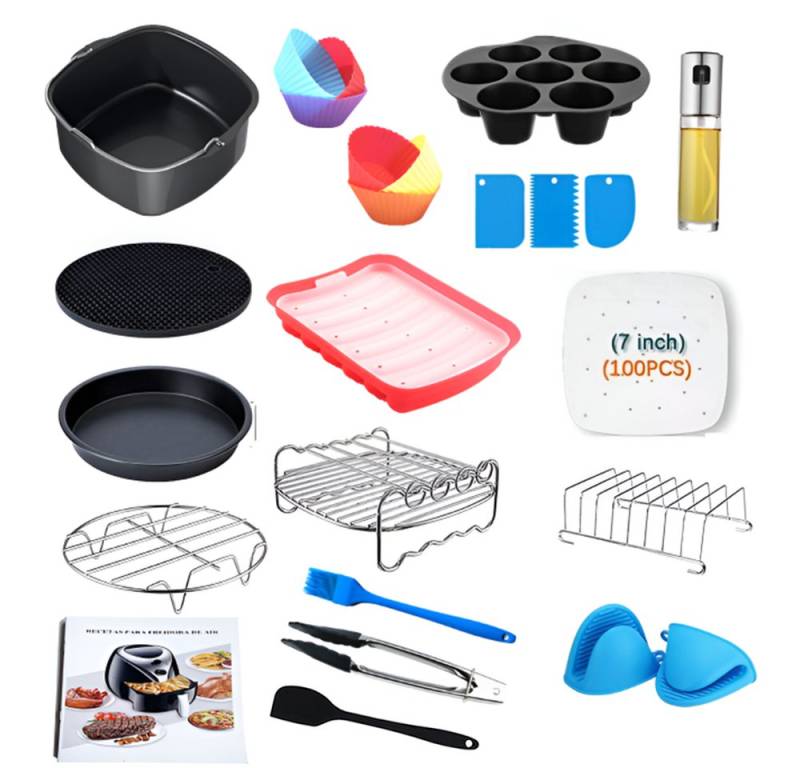 BlingBin Küchenmaschinen Zubehör-Set 17 Stk Heißluftfritteuse Zubehörset für Airfryer Fritteusen 3.5-5.8QT, Zubehör für Princess Ninja Philips Tefal 4.5L 5.2L 5.5L XL Luftfritteuse, Kann auch in Backöfen,Mikrowellen & Schnellkochtöpfen verwendet werden von BlingBin
