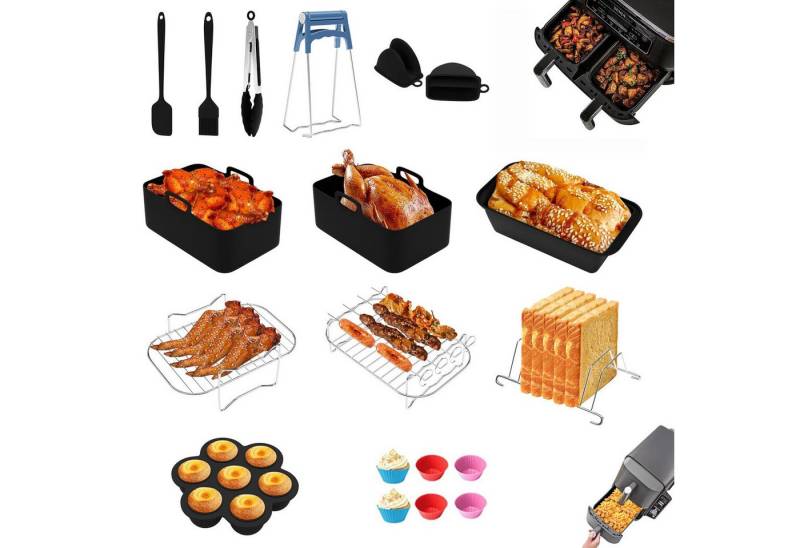 BlingBin Küchenmaschinen Zubehör-Set 19pcs Zubehör Heißluftfritteuse für Ninja Foodi AF300EU AF400EU, Zubehör für 7,6L-9,5L Dual-Airfryer und passt auch für größere Airfryer wie den Ninja 7,6L (AF300EU), 9,5L (AF400EU), Princess 8L (182074), Innsky 8L, Emerio 9L (126672), Daewoo DK2FRYER und alle 7,6L-9,5L Zweikammer-Luftfritteusen., Dual Zone Airfryer Accessories für Innsky,Princess,Emerio 7,6L-9,5L BlingBin Küchenmaschinen Zubehör-Set 19pcs Zubehör Heißluftfritteuse für Ninja Foodi AF300EU AF400EU, Zubehör für 7,6L-9,5L Dual-Airfryer und passt auch für größere Airfryer wie den Ninja 7,6L (AF300EU), 9,5L (AF400EU), Princess 8L (182074), Innsky 8L, Emerio 9L (126672), Daewoo DK2FRYER und alle 7,6L-9,5L Zweikammer-Luftfritteusen., Dual Zone Airfryer Accessories für Innsky,Princess,Emerio 7,6L-9,5L von BlingBin
