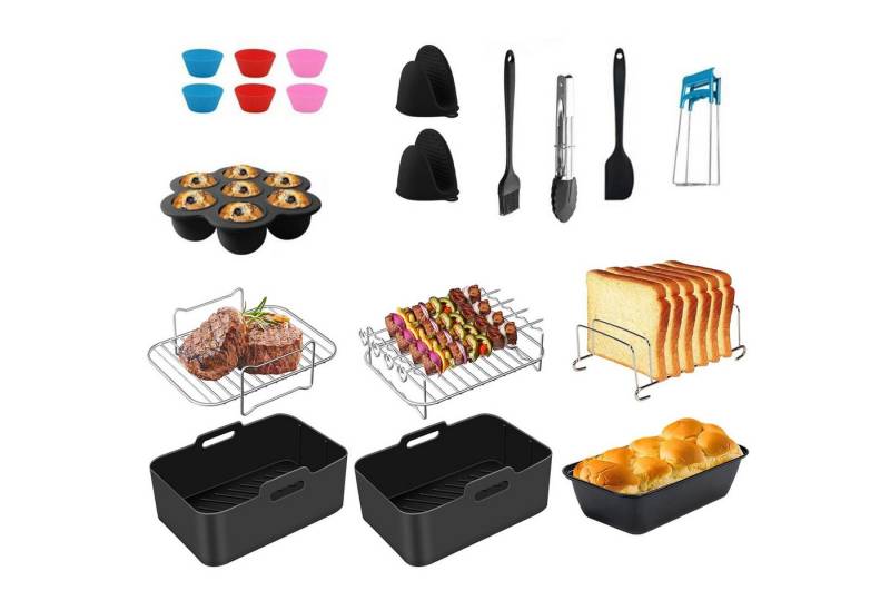 BlingBin Küchenmaschinen Zubehör-Set 22-Stück-Set Heißluftfritteuse Zubehör Airfryer Zubehör 7,6L-9,5L, Zubehör für für Ninja Foodi AF300EU AF400EU 7.6L-9.5L und meisten Dual Zone Air Fryer, Mit Backformen, Rost & Zange - alles in einem Set von BlingBin