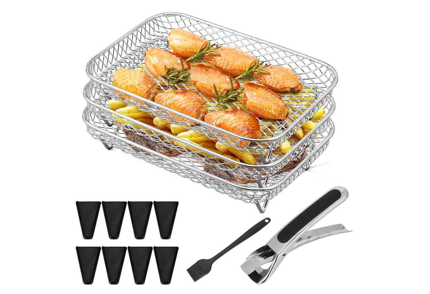 BlingBin Küchenmaschinen Zubehör-Set 3-lagiges Luftfritteusen Regal aus lebensmittelechtem Edelstahl, Zubehör für DZ201/DZ401 Instant Vortex Plus 10 Quart Air Fryer COSORI Air Fryer Oven Combo 5.8QT NUWAVE Brio 6-in-1 Air Fryer Oven Combo, 8-Qt, für Ofen Airfryer Zubehör quadratisch BlingBin Küchenmaschinen Zubehör-Set 3-lagiges Luftfritteusen Regal aus lebensmittelechtem Edelstahl, Zubehör für DZ201/DZ401 Instant Vortex Plus 10 Quart Air Fryer COSORI Air Fryer Oven Combo 5.8QT NUWAVE Brio 6-in-1 Air Fryer Oven Combo, 8-Qt, für Ofen Airfryer Zubehör quadratisch von BlingBin